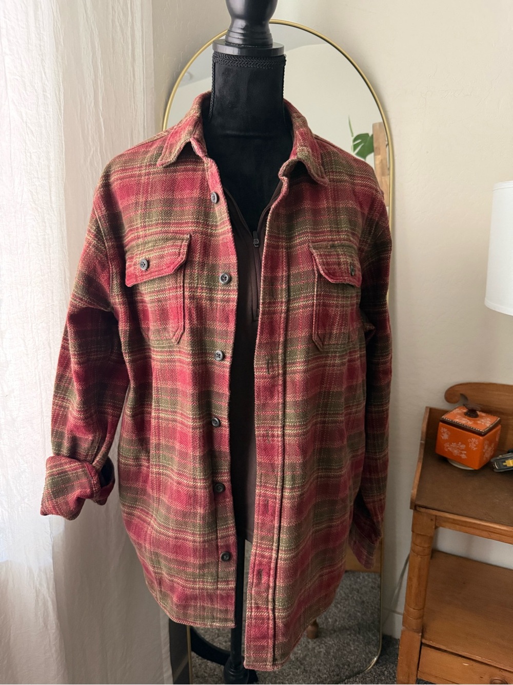 Orvis Red and Olive Plaid Flannel Jacket